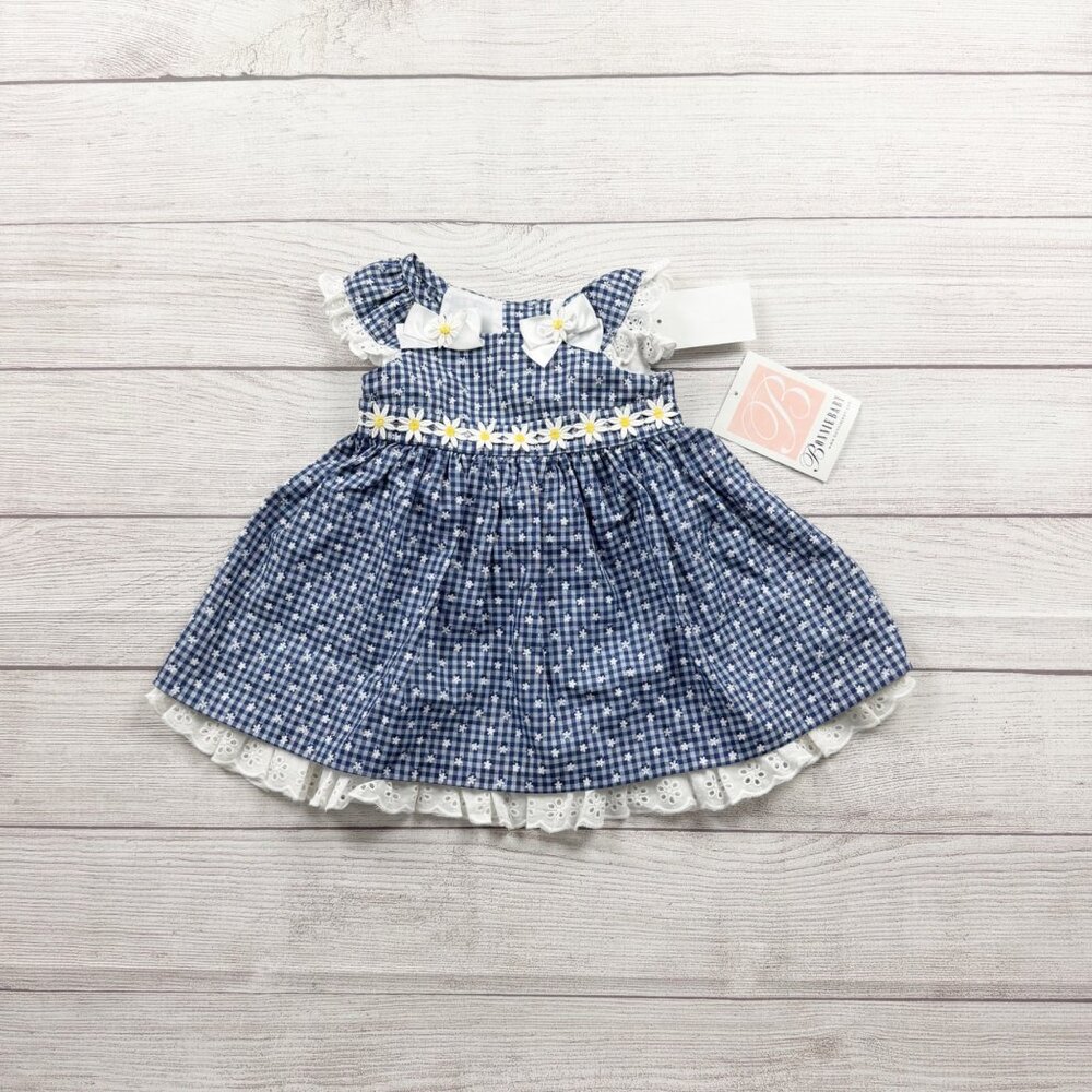 Bonnie Jean Baby Girls Dress Navy Gingham Floral Eyelet Trim NWT 6-9 Months